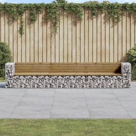 Gartenbank mit Gabionen aus imprägniertem Kiefernholz 347x71x65,5 cm von vidaXL, Gartenbänke - Ref: Foro24-3196256, Preis: 60...