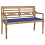 Banco Batavia madera maciza de teca con cojín azul royal 120 cm de vidaXL, Bancos de jardín - Ref: Foro24-3062164, Precio: 21...