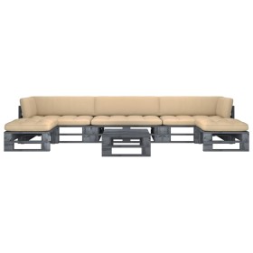 6-piece pallet furniture and gray impregnated pine wood cushions by vidaXL, Garden sets - Ref: Foro24-3066916, Price: 535,99 ...