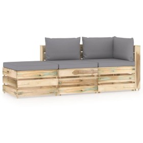 3-piece garden furniture with green impregnated wood cushions by vidaXL, Garden sets - Ref: Foro24-3074580, Price: 315,28 €, ...