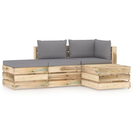 Gartenmöbel 4-teilig mit grün imprägnierten Holzkissen von vidaXL, Gartensets - Ref: Foro24-3074592, Preis: 350,99 €, Rabatt: %