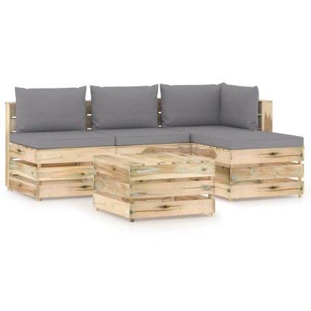 Garden furniture 5 pieces with green impregnated wood cushions by vidaXL, Garden sets - Ref: Foro24-3074616, Price: 449,99 €,...