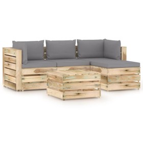 Gartenmöbel 5-teilig mit grün imprägnierten Holzkissen von vidaXL, Gartensets - Ref: Foro24-3074628, Preis: 571,99 €, Rabatt: %