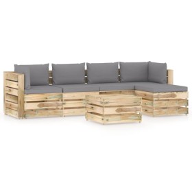 Garden furniture 6 pieces with green impregnated wood cushions by vidaXL, Garden sets - Ref: Foro24-3074664, Price: 661,99 €,...