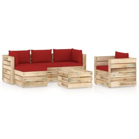 Garden furniture 6 pieces with green impregnated wood cushions by vidaXL, Garden sets - Ref: Foro24-3074849, Price: 610,99 €,...