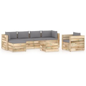 Garden furniture 7 pieces with green impregnated wood cushions by vidaXL, Garden sets - Ref: Foro24-3074856, Price: 729,10 €,...