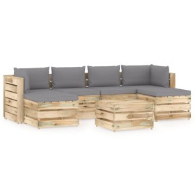 Gartenmöbel 7-teilig mit grün imprägnierten Holzkissen von vidaXL, Gartensets - Ref: Foro24-3074712, Preis: 694,99 €, Rabatt: %