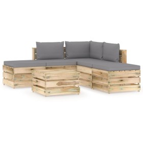 Garden furniture 6 pieces with green impregnated wood cushions by vidaXL, Garden sets - Ref: Foro24-3074652, Price: 550,05 €,...