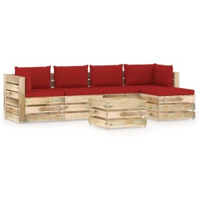 Garden furniture 6 pieces with green impregnated wood cushions by vidaXL, Garden sets - Ref: Foro24-3074669, Price: 576,99 €,...