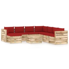 Garden furniture 9 pieces with green impregnated wood cushions by vidaXL, Garden sets - Ref: Foro24-3074789, Price: 838,99 €,...