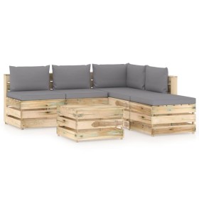 Gartenmöbel 6-teilig mit grün imprägnierten Holzkissen von vidaXL, Gartensets - Ref: Foro24-3074700, Preis: 598,99 €, Rabatt: %