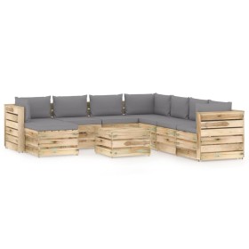 Garden furniture 9 pieces with green impregnated wood cushions by vidaXL, Garden sets - Ref: Foro24-3074784, Price: 988,99 €,...