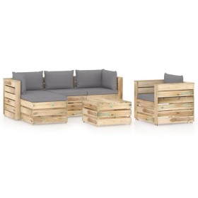 Garden furniture 6 pieces with green impregnated wood cushions by vidaXL, Garden sets - Ref: Foro24-3074844, Price: 635,99 €,...