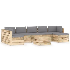 Gartenmöbel 8-teilig mit grün imprägnierten Holzkissen von vidaXL, Gartensets - Ref: Foro24-3074748, Preis: 824,99 €, Rabatt: %