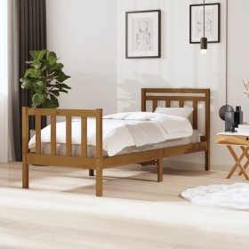 Honey brown solid wood single bed frame 90x190 cm by vidaXL, Beds and slatted bases - Ref: Foro24-3100687, Price: 144,99 €, D...