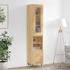 Aparador de madera contrachapada roble Sonoma 34,5x34x180 cm de vidaXL, Aparadores - Ref: Foro24-3199284, Precio: 105,90 €, D...