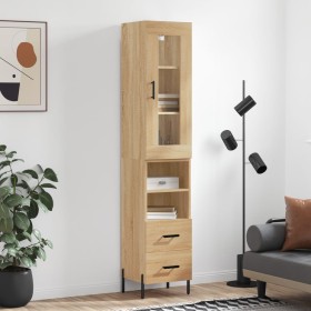 Aparador de madera contrachapada roble Sonoma 34,5x34x180 cm de vidaXL, Aparadores - Ref: Foro24-3199308, Precio: 113,99 €, D...