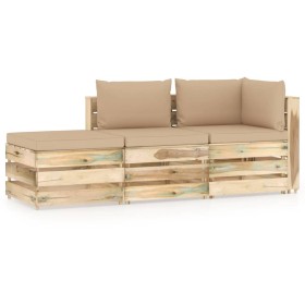 3-piece garden furniture with green impregnated wood cushions by vidaXL, Garden sets - Ref: Foro24-3074582, Price: 320,99 €, ...