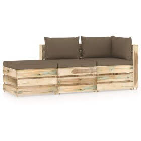 3-piece garden furniture with green impregnated wood cushions by vidaXL, Garden sets - Ref: Foro24-3074587, Price: 315,99 €, ...