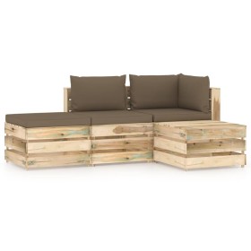 Gartenmöbel 4-teilig mit grün imprägnierten Holzkissen von vidaXL, Gartensets - Ref: Foro24-3074599, Preis: 350,99 €, Rabatt: %