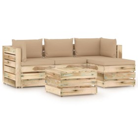 Garden furniture 5 pieces with green impregnated wood cushions by vidaXL, Garden sets - Ref: Foro24-3074630, Price: 582,20 €,...