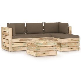 Gartenmöbel 5-teilig mit grün imprägnierten Holzkissen von vidaXL, Gartensets - Ref: Foro24-3074635, Preis: 571,99 €, Rabatt: %