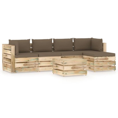 Garden furniture 6 pieces with green impregnated wood cushions by vidaXL, Garden sets - Ref: Foro24-3074671, Price: 661,99 €,...