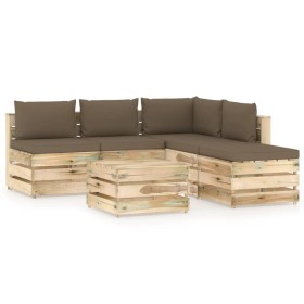 Gartenmöbel 6-teilig mit grün imprägnierten Holzkissen von vidaXL, Gartensets - Ref: Foro24-3074707, Preis: 598,99 €, Rabatt: %