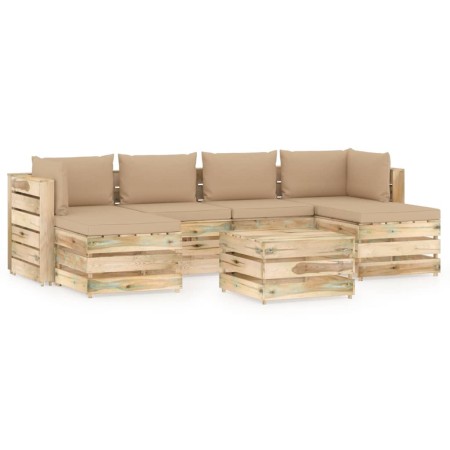 Gartenmöbel 7-teilig mit grün imprägnierten Holzkissen von vidaXL, Gartensets - Ref: Foro24-3074714, Preis: 704,78 €, Rabatt: %