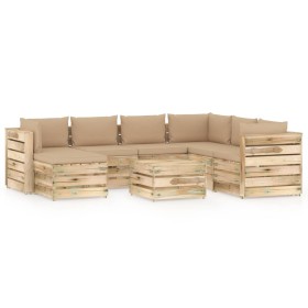 Gartenmöbel 8-teilig mit grün imprägnierten Holzkissen von vidaXL, Gartensets - Ref: Foro24-3074774, Preis: 895,99 €, Rabatt: %