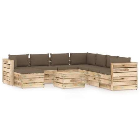 Gartenmöbel 9-teilig mit grün imprägnierten Holzkissen von vidaXL, Gartensets - Ref: Foro24-3074791, Preis: 988,39 €, Rabatt: %