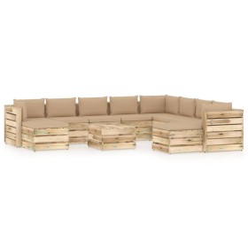 Gartenmöbel 11-teilig mit grün imprägnierten Holzkissen von vidaXL, Gartensets - Ref: Foro24-3074810, Preis: 1,00 €, Rabatt: %