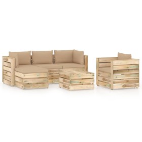 Garden furniture 6 pieces with green impregnated wood cushions by vidaXL, Garden sets - Ref: Foro24-3074846, Price: 645,50 €,...