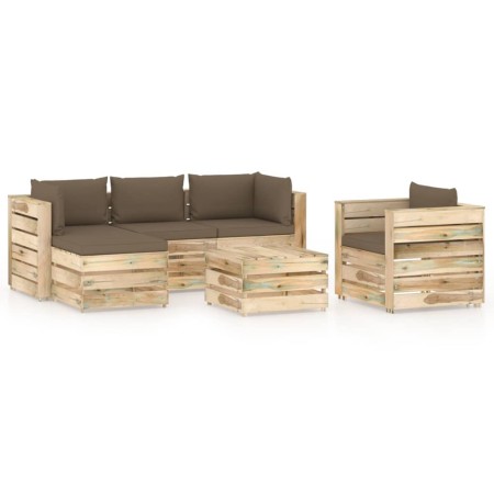 Garden furniture 6 pieces with green impregnated wood cushions by vidaXL, Garden sets - Ref: Foro24-3074851, Price: 635,93 €,...