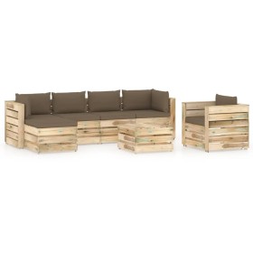 Gartenmöbel 7-teilig mit grün imprägnierten Holzkissen von vidaXL, Gartensets - Ref: Foro24-3074863, Preis: 729,99 €, Rabatt: %