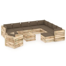 Gartenmöbel 12-teilig mit grün imprägnierten Holzkissen von vidaXL, Gartensets - Ref: Foro24-3074899, Preis: 1,00 €, Rabatt: %