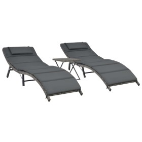 Klappbares Gartenmöbel-Set, 3-teilig, graues synthetisches Rattan von vidaXL, Liegen - Ref: Foro24-44815, Preis: 223,99 €, Ra...