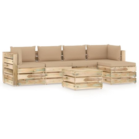 Garden furniture 6 pieces with green impregnated wood cushions by vidaXL, Garden sets - Ref: Foro24-3074666, Price: 671,95 €,...