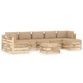 Gartenmöbel 8-teilig mit grün imprägnierten Holzkissen von vidaXL, Gartensets - Ref: Foro24-3074750, Preis: 835,99 €, Rabatt: %