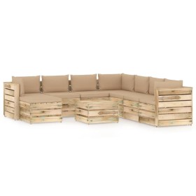 Gartenmöbel 9-teilig mit grün imprägnierten Holzkissen von vidaXL, Gartensets - Ref: Foro24-3074786, Preis: 985,38 €, Rabatt: %