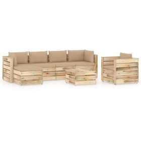 Gartenmöbel 7-teilig mit grün imprägnierten Holzkissen von vidaXL, Gartensets - Ref: Foro24-3074858, Preis: 738,99 €, Rabatt: %