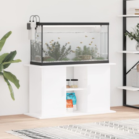 Glänzend weiße Aquariumhalterung aus Holzwerkstoff, 101 x 41 x 58 cm von vidaXL, Aquarium unterstützt - Ref: Foro24-833609, P...