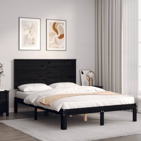 Bed frame with black solid wood headboard 120x200 cm by vidaXL, Beds and slatted bases - Ref: Foro24-3193660, Price: 142,99 €...