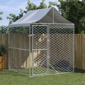 Perrera de exterior con toldo acero galvanizado plata 2x2x2,5 m de vidaXL, Casetas y cercados para perros - Ref: Foro24-15367...