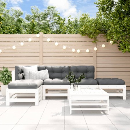 6-piece garden furniture set with solid white wood cushions by vidaXL, Garden sets - Ref: Foro24-3185914, Price: 558,03 €, Di...