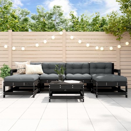 Garden furniture set 7 pieces and black solid wood cushions by vidaXL, Garden sets - Ref: Foro24-3185938, Price: 618,47 €, Di...