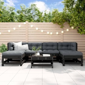 Garden furniture set 7 pieces and black solid wood cushions by vidaXL, Garden sets - Ref: Foro24-3185931, Price: 681,71 €, Di...