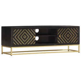 Solid black and gold mango wood TV cabinet 120x30x40 cm by vidaXL, TV Furniture - Ref: Foro24-286514, Price: 271,99 €, Discou...