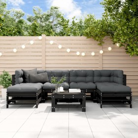 Garden furniture set 7 pieces and black solid wood cushions by vidaXL, Garden sets - Ref: Foro24-3185952, Price: 698,29 €, Di...