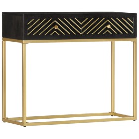 Mesa consola madera maciza de mango negro y dorado 90x30x75cm de vidaXL, Aparadores - Ref: Foro24-286518, Precio: 192,99 €, D...